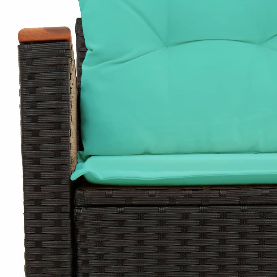 Tuinbank met kussens 2-zits poly rattan zwart