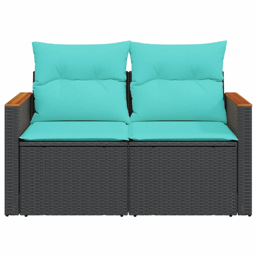 Tuinbank met kussens 2-zits poly rattan zwart