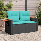 Garden bench with cushions 2-seater poly rattan black