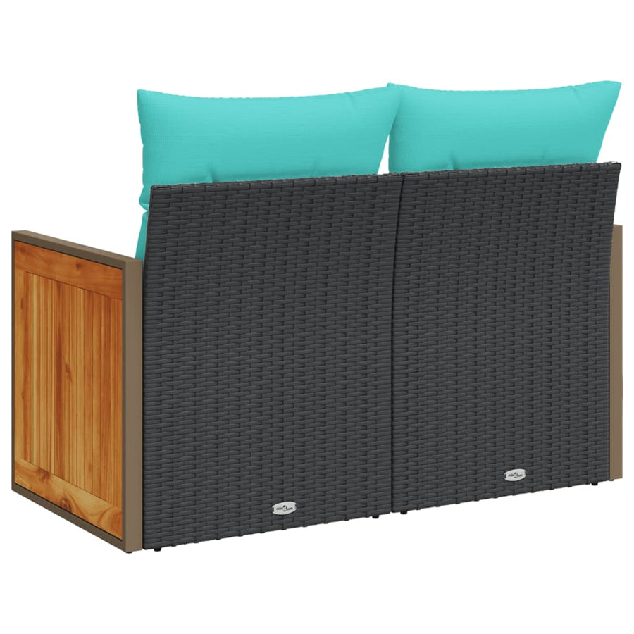 Tuinbank met kussens 2-zits poly rattan zwart