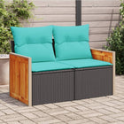 Garden bench with cushions 2-seater poly rattan black