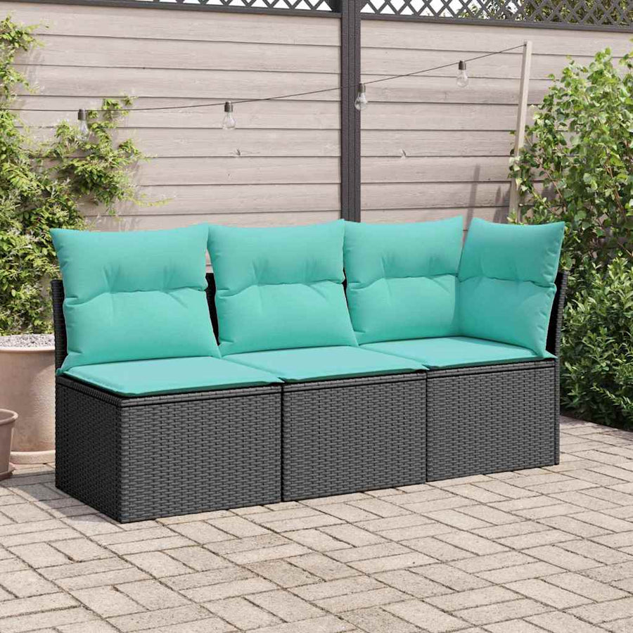 Tuinbank 3-zits met kussens poly rattan zwart