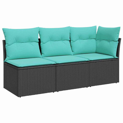 Tuinbank 3-zits met kussens poly rattan zwart