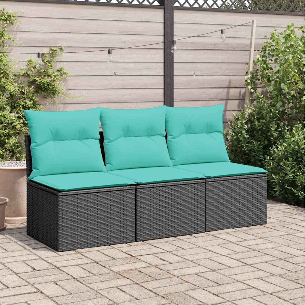 Tuinbank 3-zits met kussens poly rattan zwart