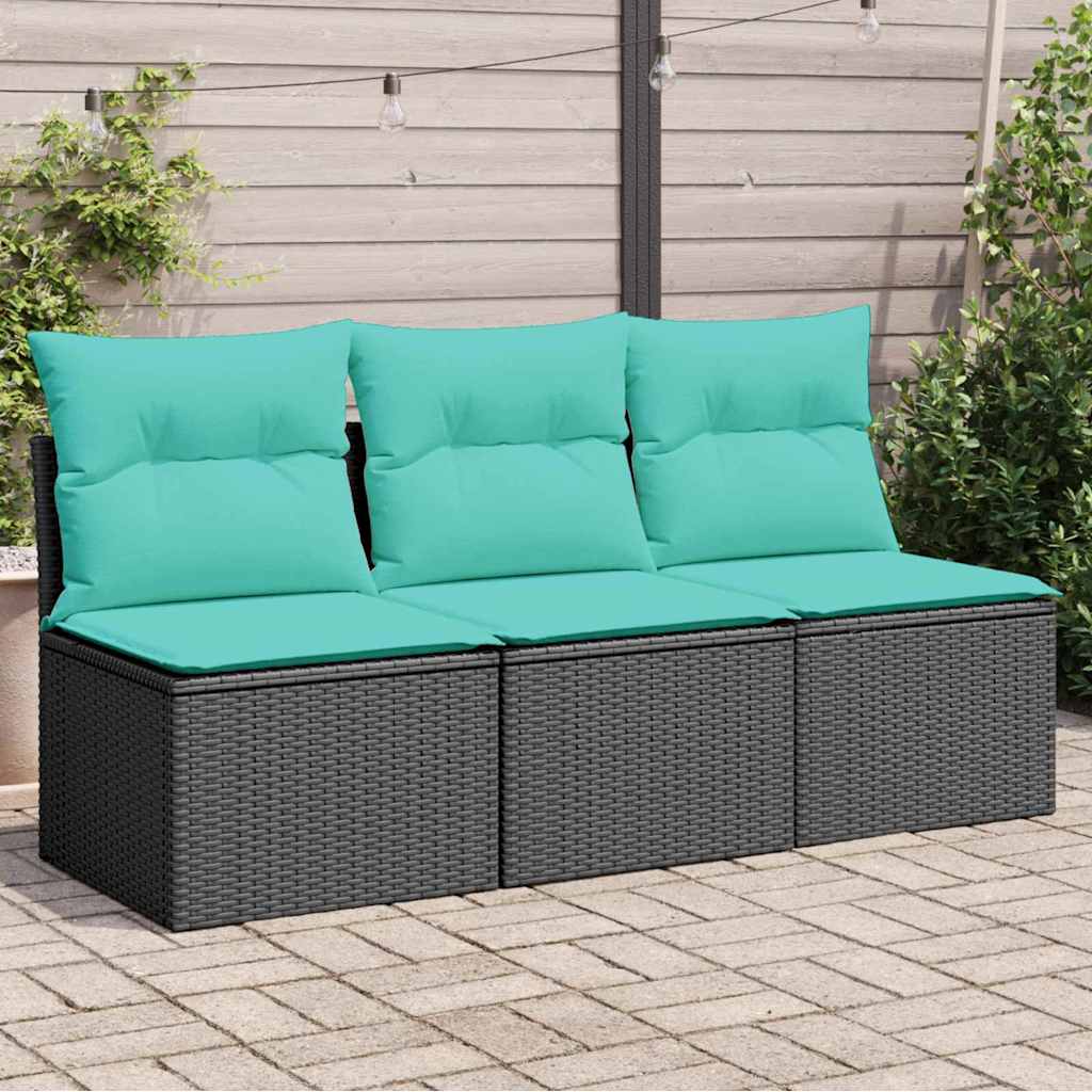 Tuinbank 3-zits met kussens poly rattan zwart
