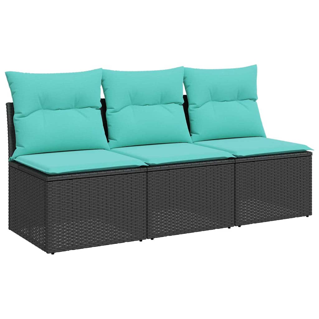 Tuinbank 3-zits met kussens poly rattan zwart