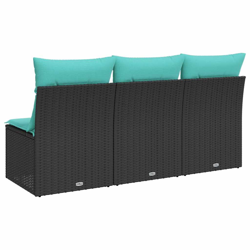 Tuinbank 3-zits met kussens poly rattan zwart