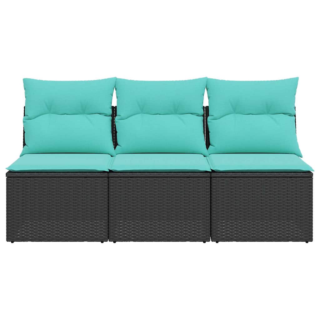 Tuinbank 3-zits met kussens poly rattan zwart