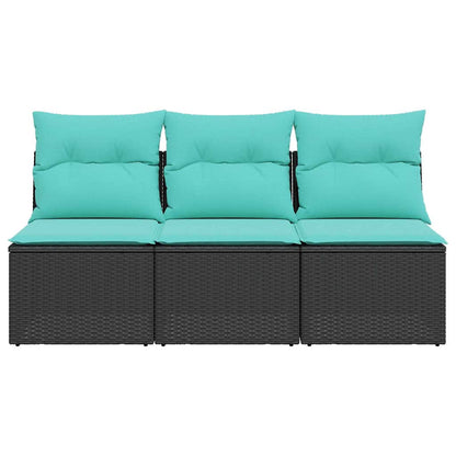 Tuinbank 3-zits met kussens poly rattan zwart