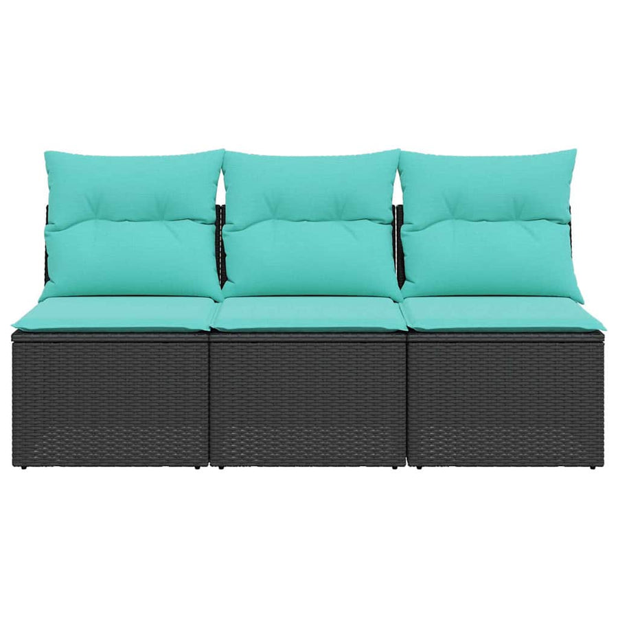 Tuinbank 3-zits met kussens poly rattan zwart