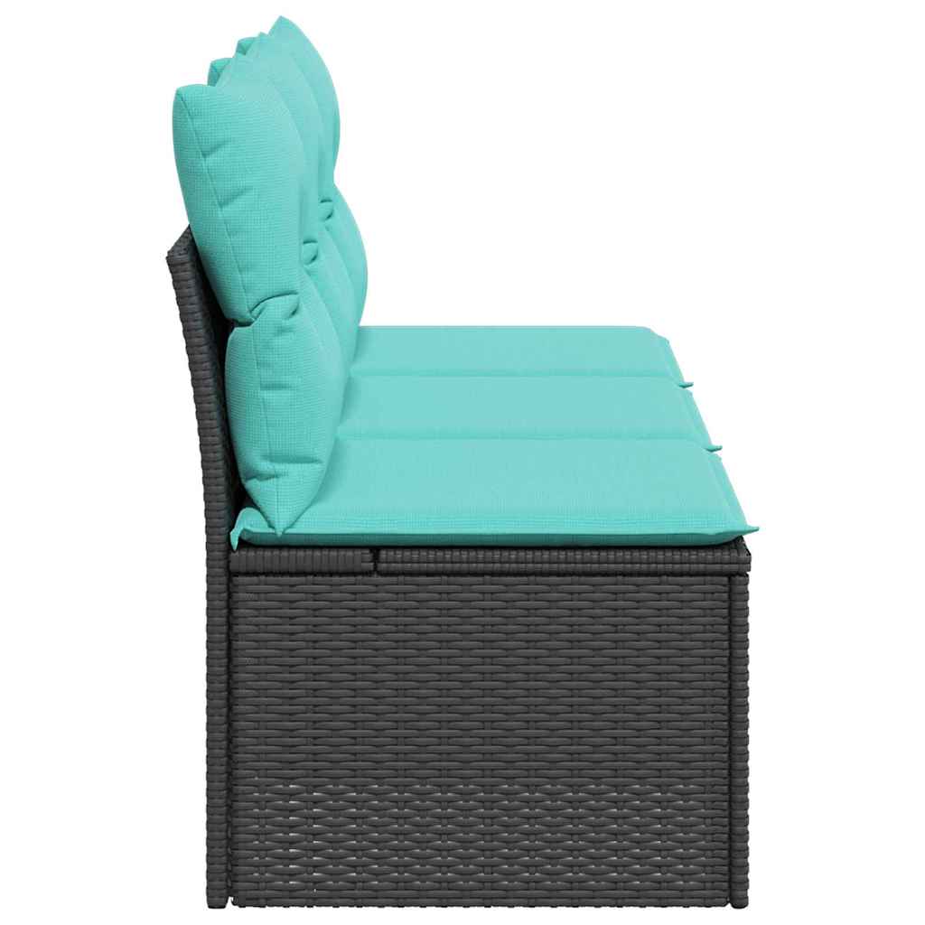 Tuinbank 3-zits met kussens poly rattan zwart