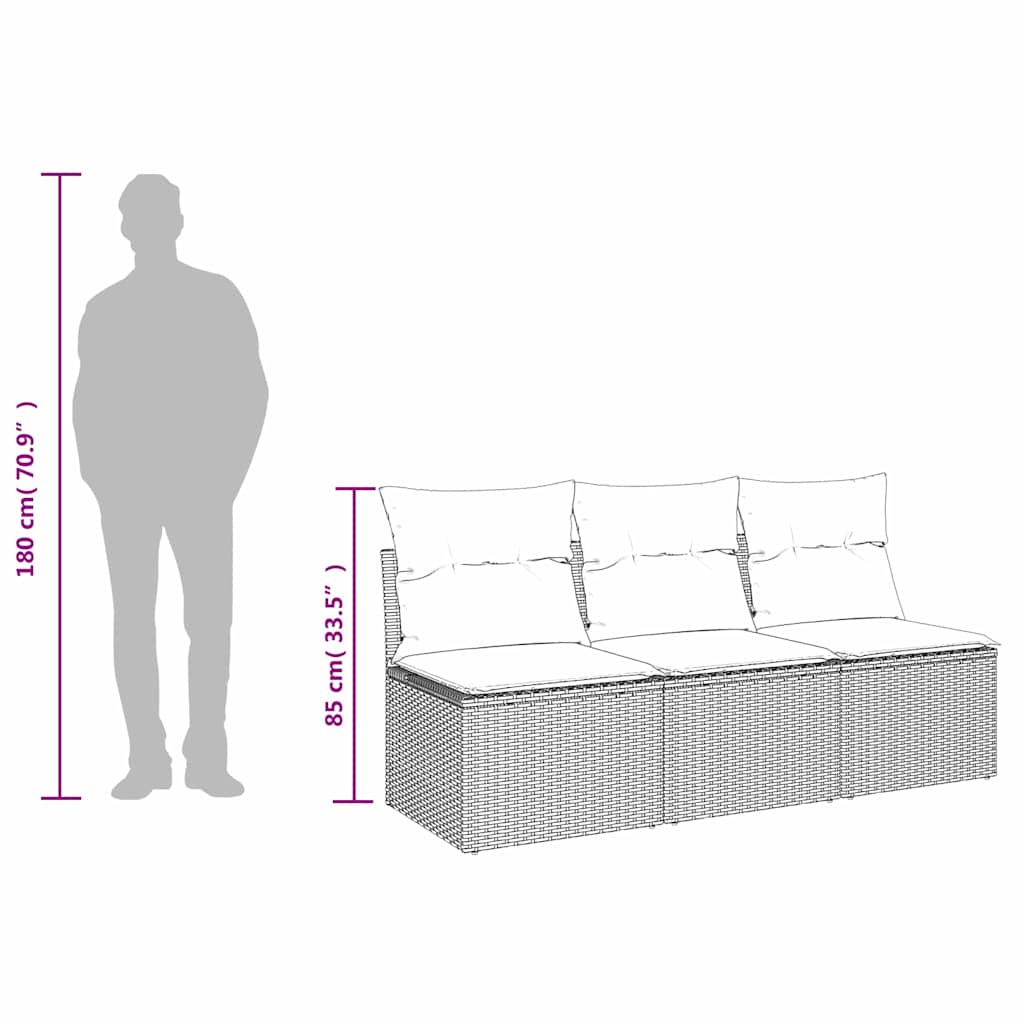 Tuinbank 3-zits met kussens poly rattan zwart