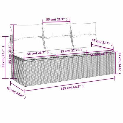 Tuinbank 3-zits met kussens poly rattan zwart