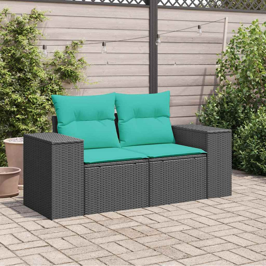 Tuinbank 2-zits met kussens poly rattan zwart