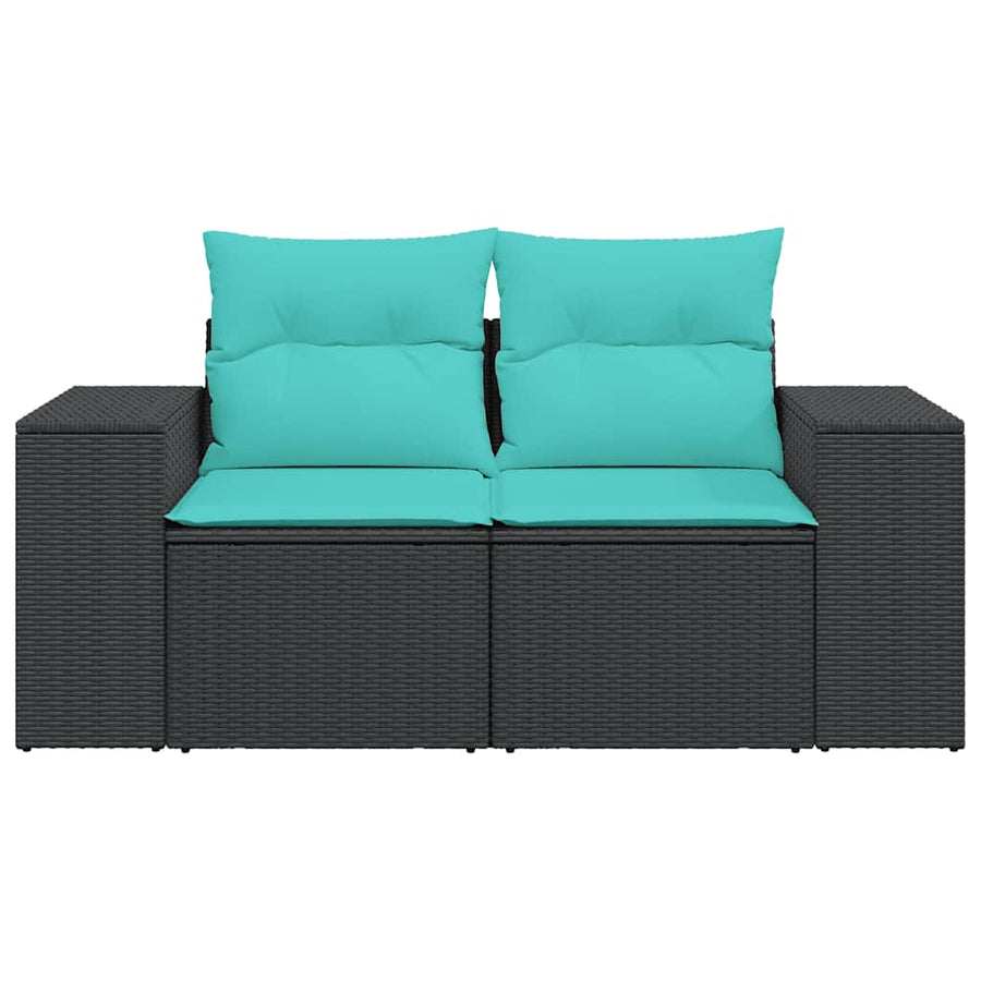 Tuinbank 2-zits met kussens poly rattan zwart