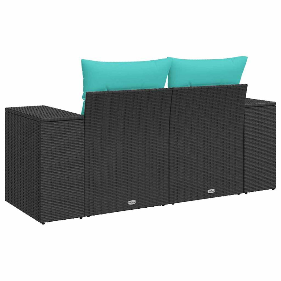 Tuinbank 2-zits met kussens poly rattan zwart