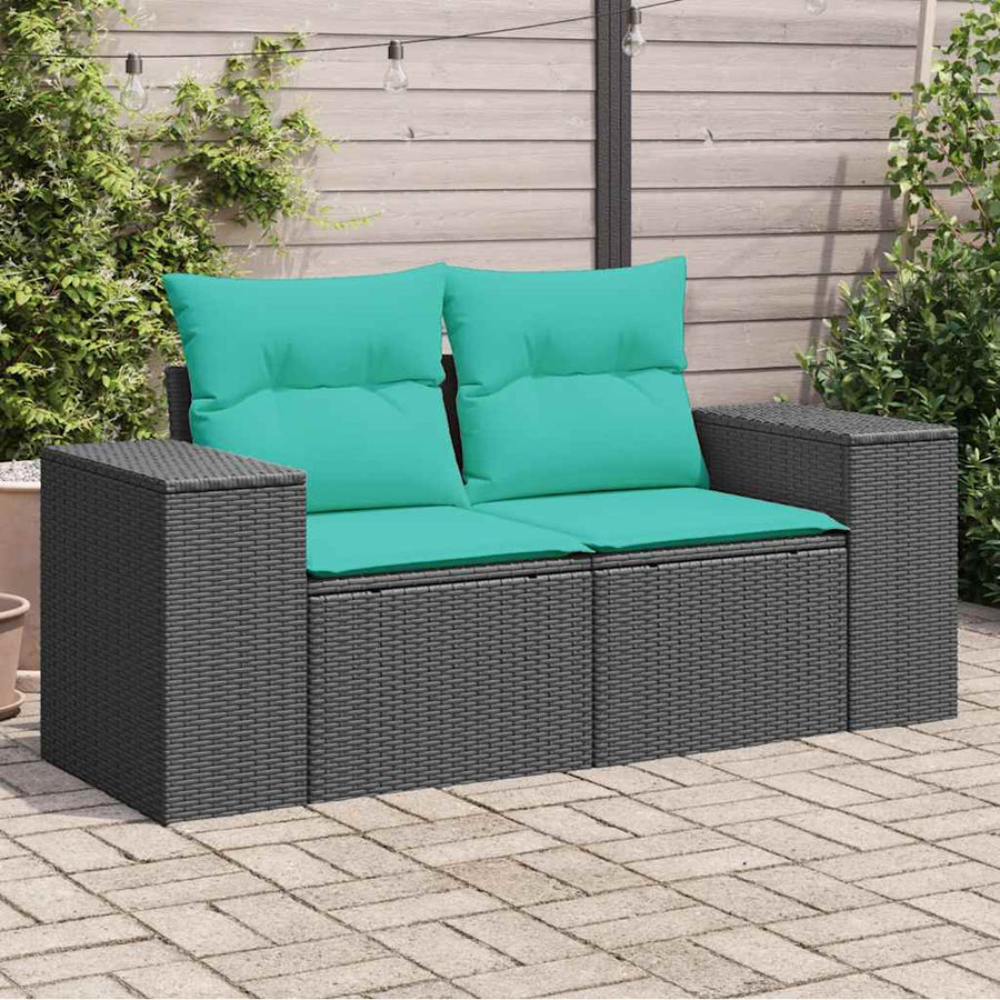 Tuinbank 2-zits met kussens poly rattan zwart