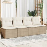 Tuinbank 4-zits poly rattan beige met kussens