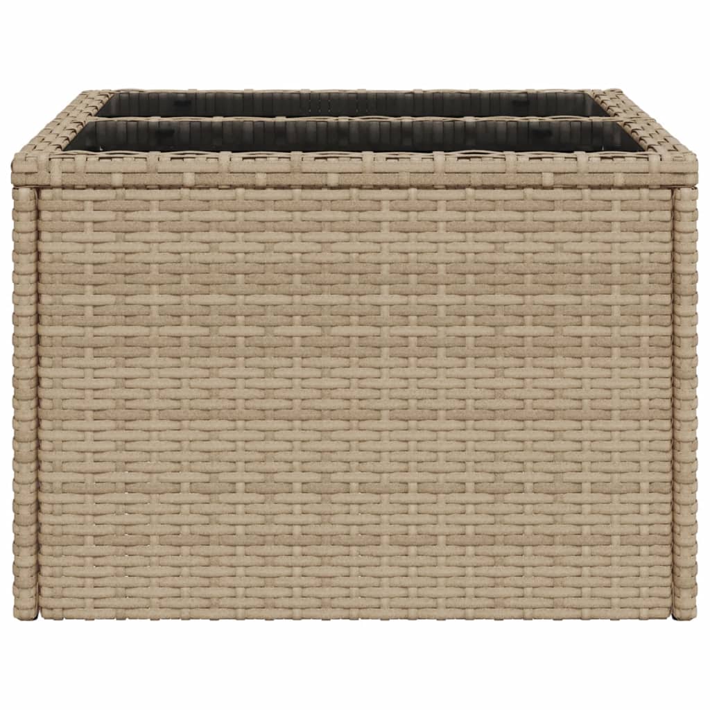 Tuintafel Met Glazen Blad 55X55X37 Cm Poly Rattan Beige