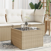Tuintafel 55x55x37 cm poly rattan beige glas