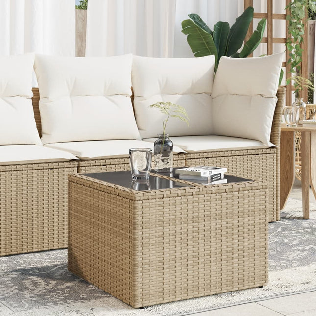 Tuintafel Met Glazen Blad 55X55X37 Cm Poly Rattan Beige