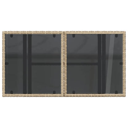 Tuintafel met glazen blad 100x55x73 cm poly rattan beige