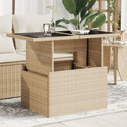 Tuintafel 100x55x73 cm poly rattan beige glas