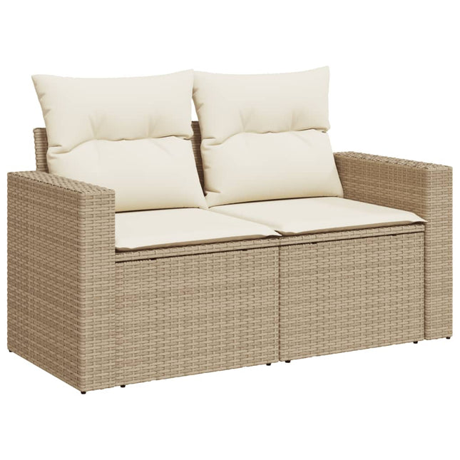 Tuinbank 2-Zits Met Kussens Poly Rattan Beige