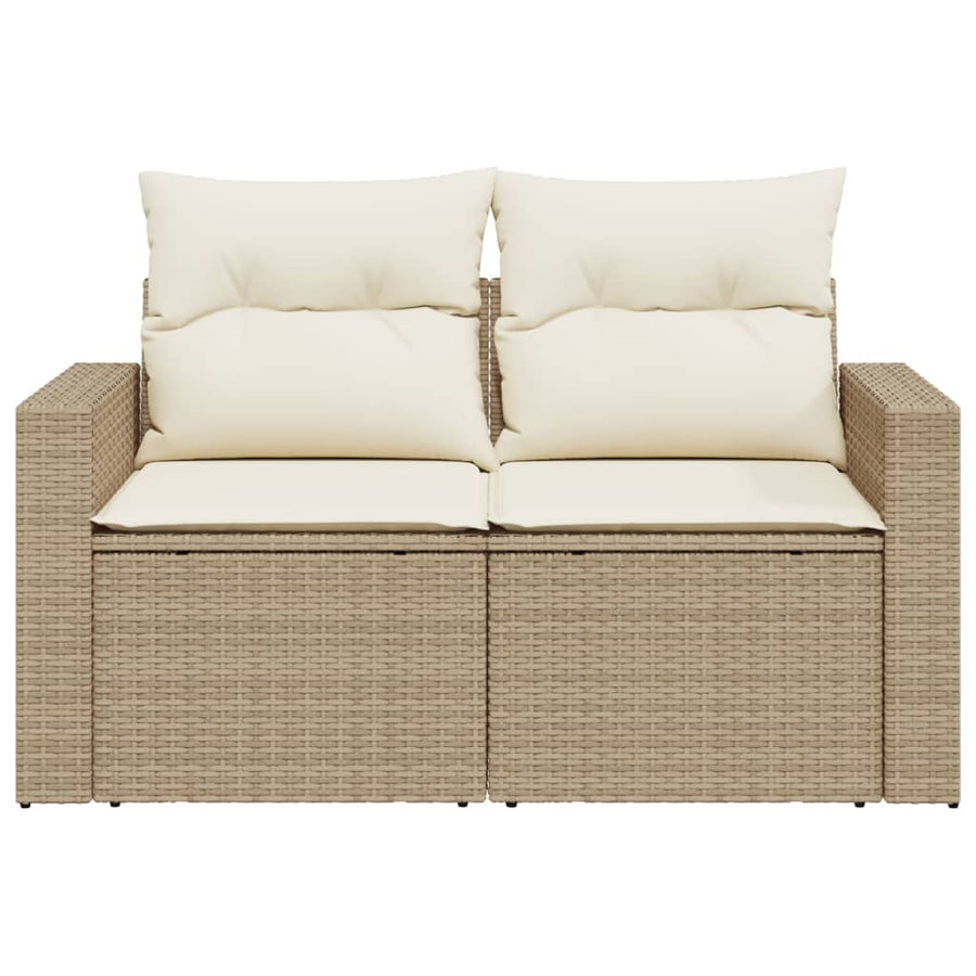 Tuinbank 2-Zits Met Kussens Poly Rattan Beige