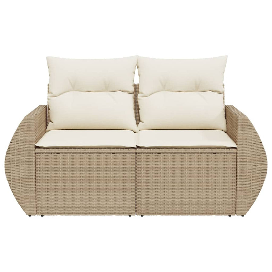 Tuinbank 2-Zits Met Kussens Poly Rattan Beige