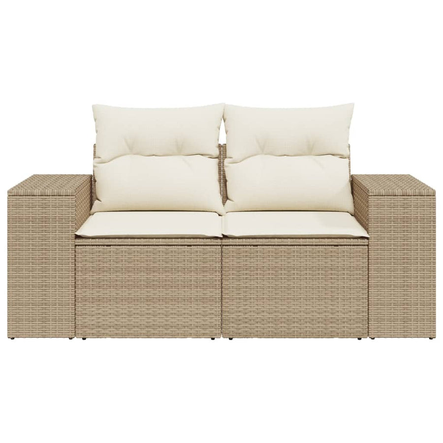 Tuinbank 2-Zits Met Kussens Poly Rattan Beige