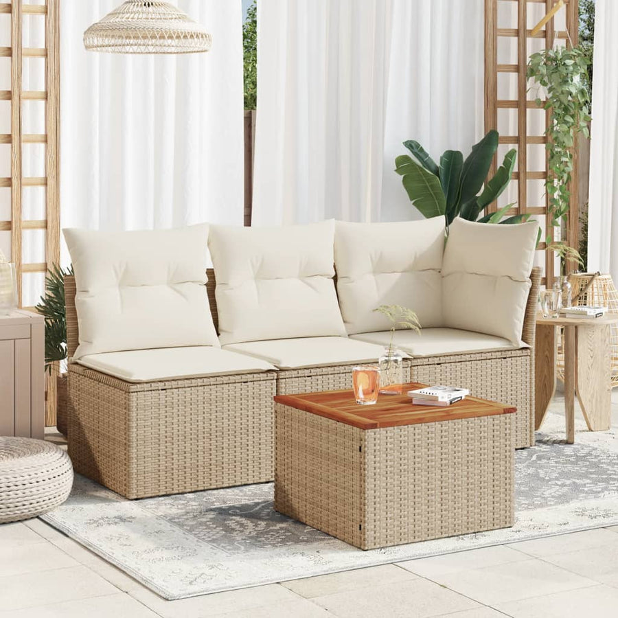 Tuintafel 55X55X37 Cm Poly Rattan En Acaciahout Beige