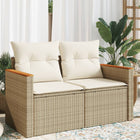 Garden bench 2-seater with cushions poly rattan beige