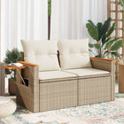 Garden bench 2-seater with cushions poly rattan beige