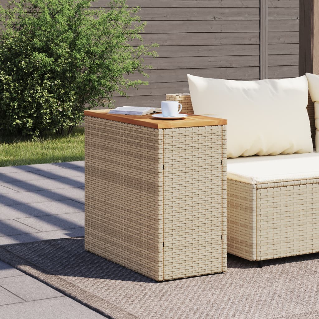 Tuinbijzettafel Met Houten Blad 58X27,5X55 Cm Poly Rattan Beige