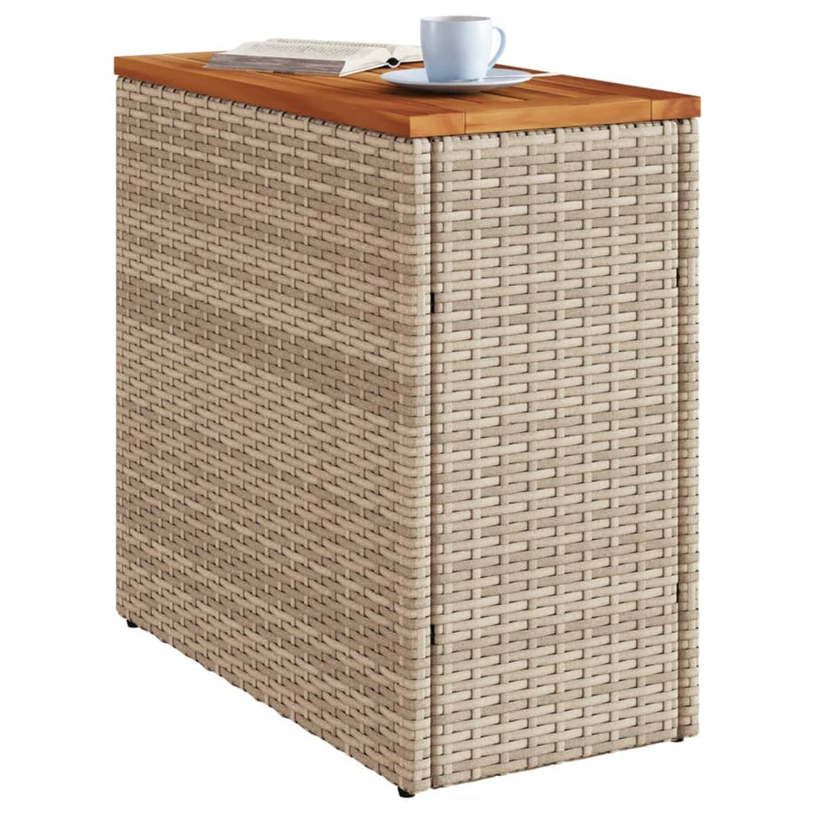 Tuinbijzettafel Met Houten Blad 58X27,5X55 Cm Poly Rattan Beige