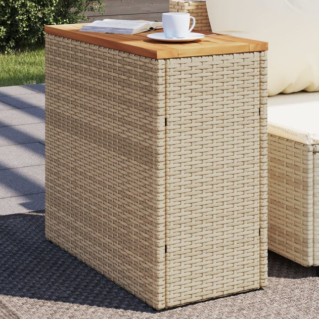 Tuinbijzettafel Met Houten Blad 58X27,5X55 Cm Poly Rattan Beige