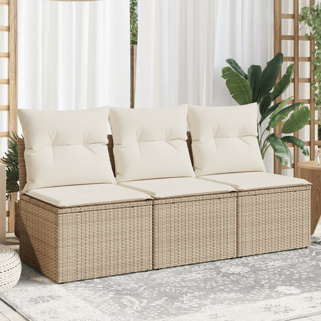 Tuinbank 3-Zits Met Kussens Poly Rattan Beige