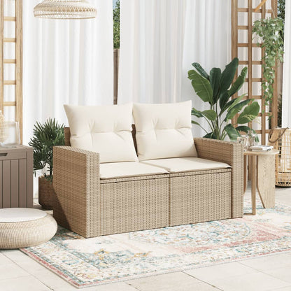 Tuinbank 2-Zits Met Kussens Poly Rattan Beige