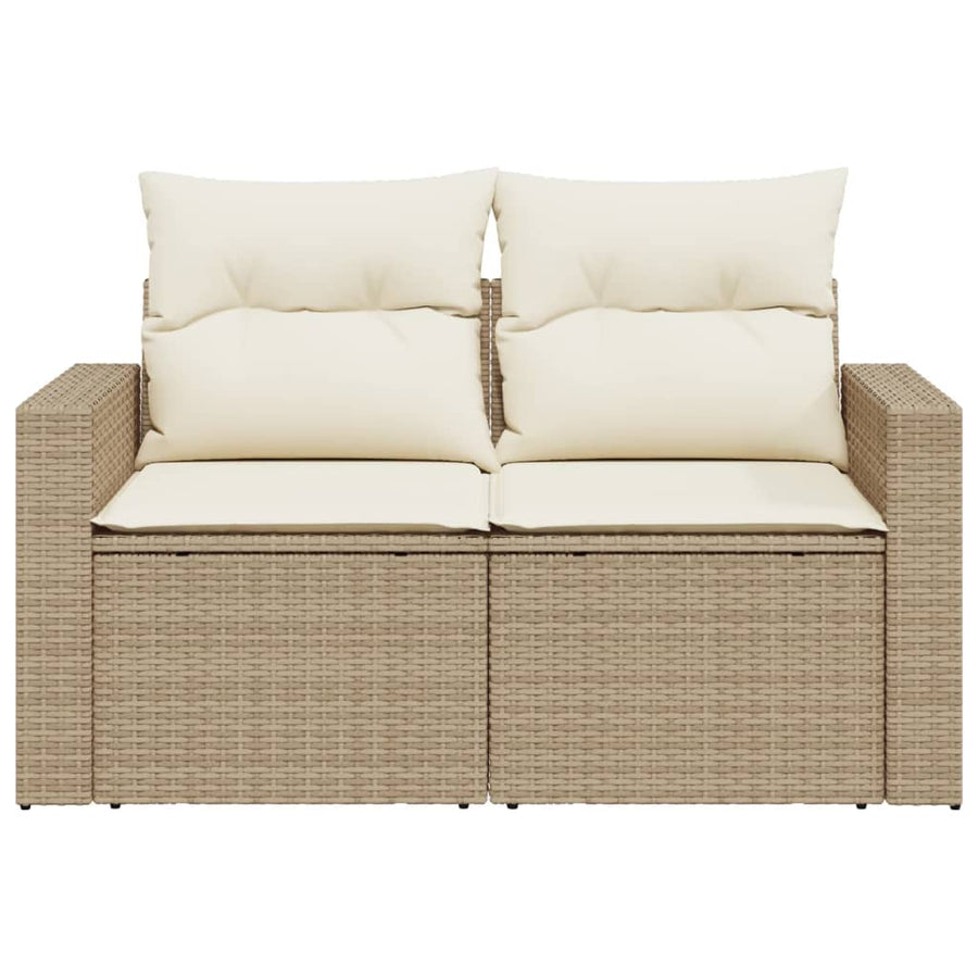 Tuinbank 2-Zits Met Kussens Poly Rattan Beige