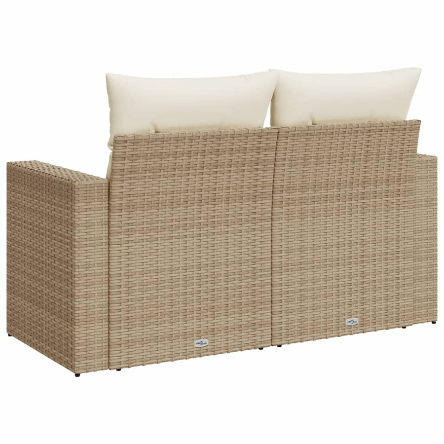 Tuinbank 2-Zits Met Kussens Poly Rattan Beige