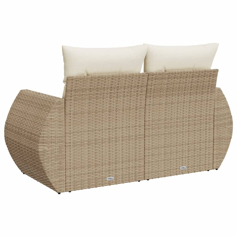 Tuinbank 2-Zits Met Kussens Poly Rattan Beige
