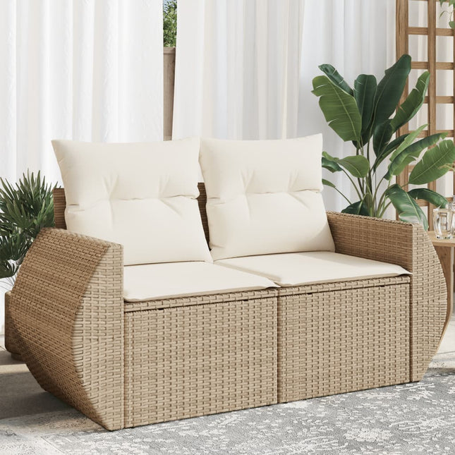 Tuinbank 2-Zits Met Kussens Poly Rattan Beige