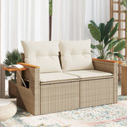 Garden bench 2-seater with cushions poly rattan beige