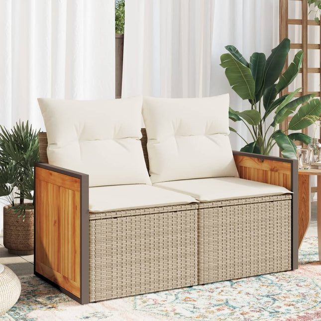 Tuinbank 2-Zits Met Kussens Poly Rattan Beige