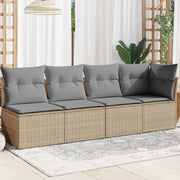 Tuinbank 4-zits poly rattan beige met kussens