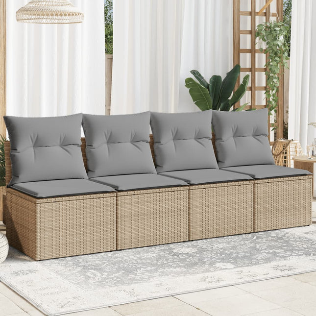 Tuinbank 4-Zits Met Kussens Poly Rattan Beige