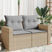 Garden bench 2-seater with cushions poly rattan beige