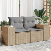 Garden bench 2-seater with cushions poly rattan beige