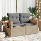 Garden bench 2-seater with cushions poly rattan beige
